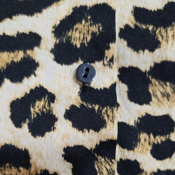 Zara Leopard Print Tan Button-Up Shirt Large Chest Pocket Longline Chic - Picture 5 of 9